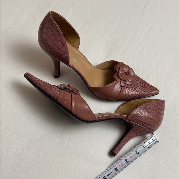 Vintage Franco Sarto Pink Leather Pointed Toe Floral Heels Size 8.5 Boho Retro - Picture 6 of 10